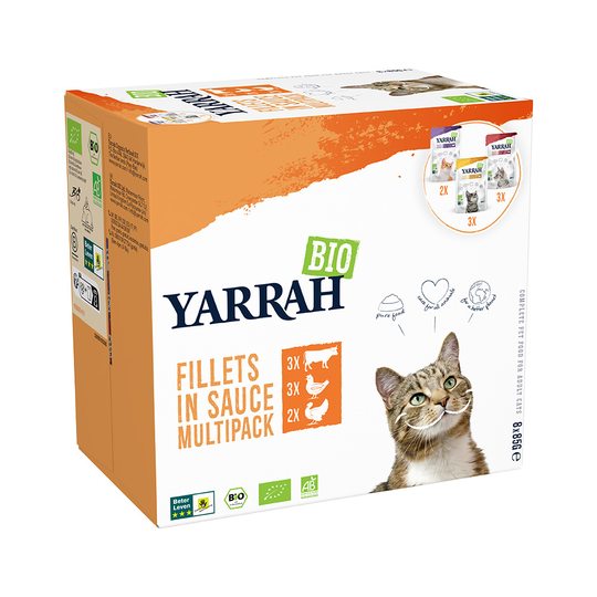Yarrah Bio Fillets in Sauce -lajitelma 8 x 85 g - lajitelma: luomukana, luomukalkkuna, luomunauta
