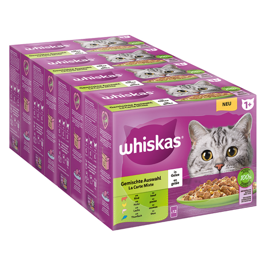 Säästöpakkaus: Whiskas 1+ Adult Pouches 48 x 85 g - hyytelövalikoima