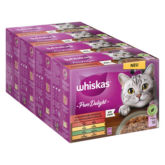 Whiskas Pure Delight Pouches 144 x 85 g - perinteinen ragu hyytelössä