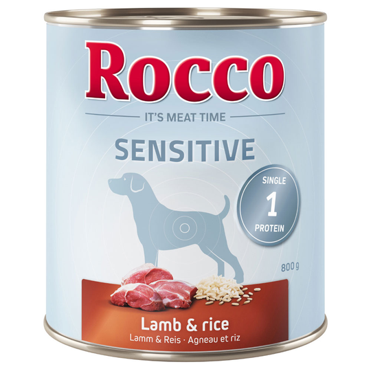 Rocco Sensitive -säästöpakkaus 12 x 800 g - lammas & riisi