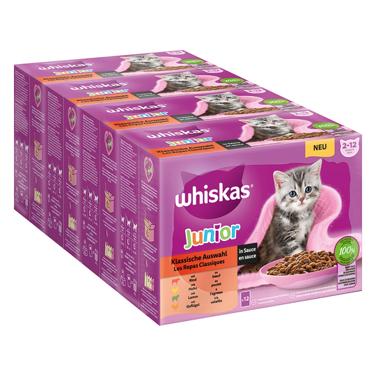 Whiskas Junior Pouches -säästöpakkaus 96 x 85 g - perinteinen kastikevalikoima