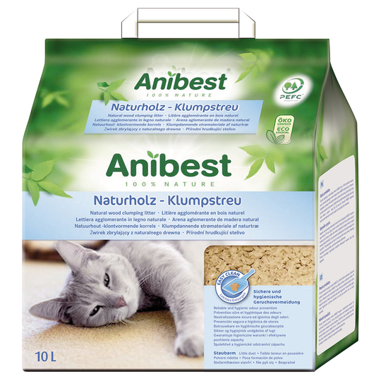 Anibest luonnonpuinen kissanhiekka - 2 x 10 l (ca. 4,3 kg)