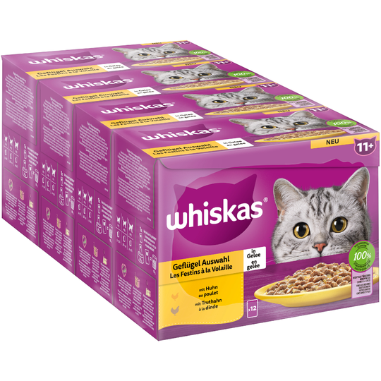 Whiskas Senior Pouches -lajitelma 144 x 85 g - 11+ siipikarjavalikoima hyytelössä