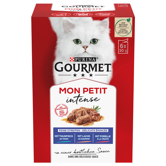24 x 50 g Gourmet Mon Petit -kissanruokaa erikoishintaan! - tonnikala, lohi, taimen