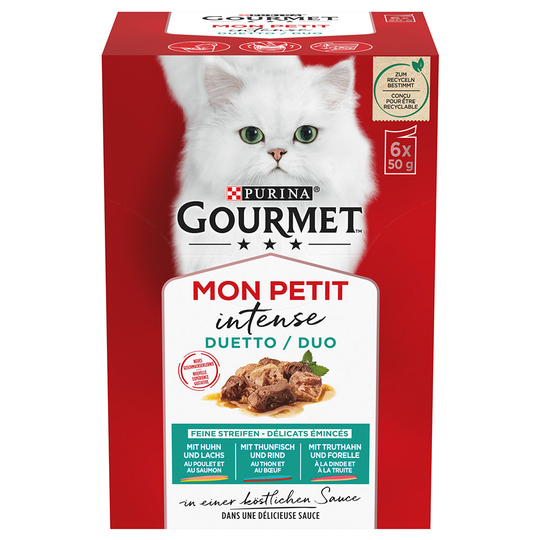 24 x 50 g Gourmet Mon Petit -kissanruokaa erikoishintaan! - duetto: lohi, kana