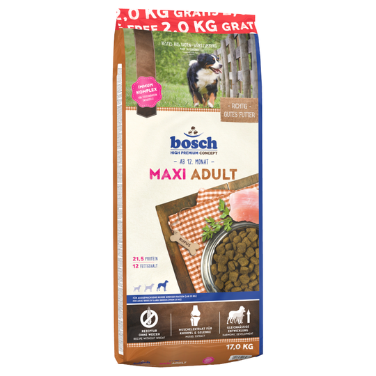 2 kg kaupan päälle! 17 kg bosch-koiranruokaa - Maxi Adult