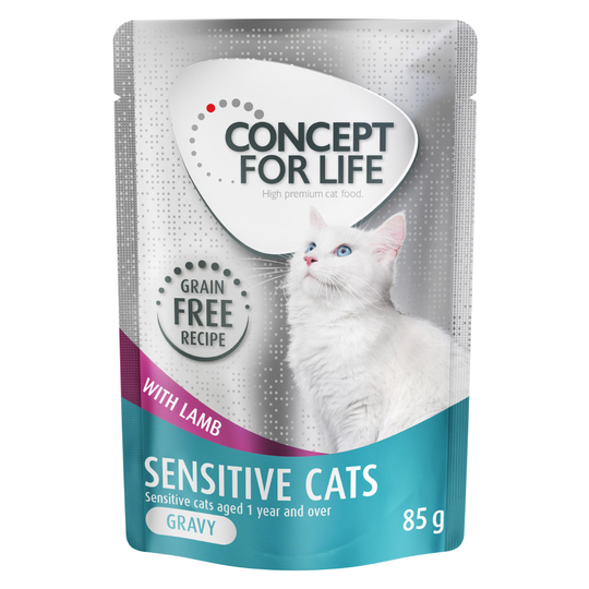 12 x 85 g Concept for Life viljaton erikoishintaan! - Sensitive Cats karitsa - kastikkeessa