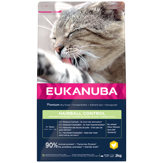 2 x 2 kg Eukanuba-kissanruokaa erikoishintaan! - Hairball Control Adult