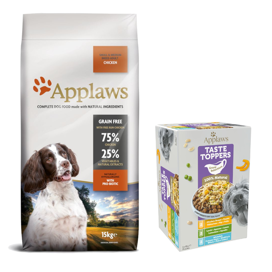7,5 kg / 15 kg Applaws + 6 x 85 g Taste Toppers kaupan päälle! - 15 kg Adult Small & Medium Breed Chicken