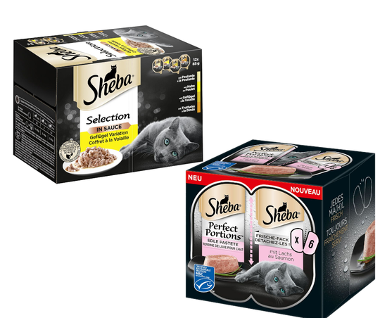 48 x 85 g Sheba-rasiat + 48 x 37,5 g Perfect Portions -lohiruokaa erikoishintaan! - Selection in Sauce