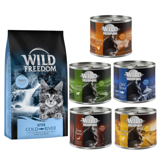 6 kg Wild Freedom -kuivaruokaa + 6 x 200 g märkäruokaa kaupan päälle! - Kitten Cold River - Salmon