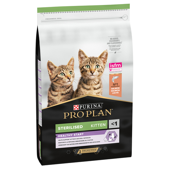 9 kg + 1 kg / 12 kg + 2 kg kaupan päälle! 10 kg / 14 kg Pro Plan - Sterilised Kitten Rich in Salmon (10 kg)