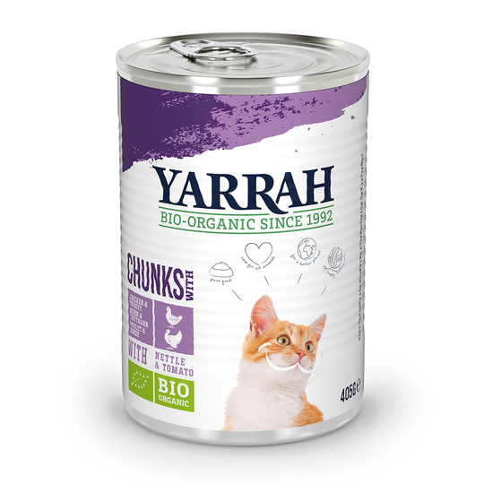 Yarrah Organic Chunks 1 x 405 g - luomukana, luomukalkkuna, luomunokkonen & luomutomaatti