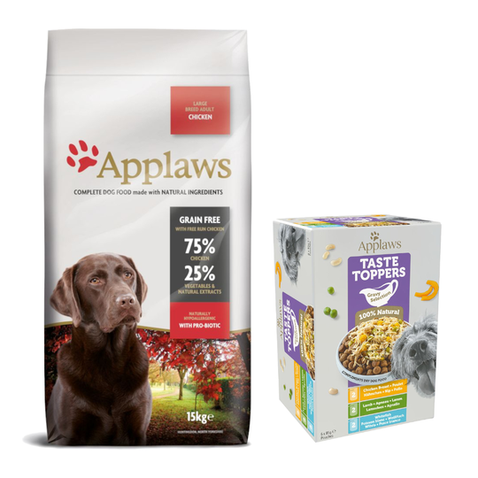 7,5 kg / 15 kg Applaws + 6 x 85 g Taste Toppers kaupan päälle! - 15 kg Adult Large Breed Chicken
