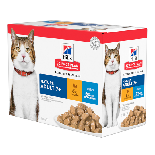 Hill's Science Plan -märkäruoka 9 + 3 kaupan päälle! - 12 x 85 g¨Mature Adult 7+ kalavalikoima