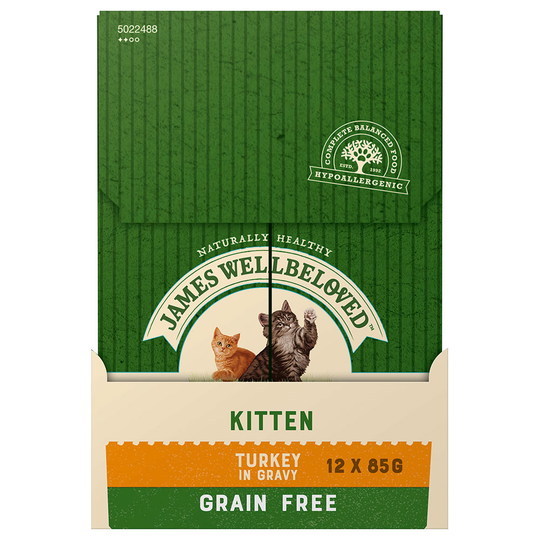 12 x 85 g James Wellbeloved Grain Free -kissanruokaa erikoishintaan! - Grain Free Kitten, kalkkunaa kastikkeessa