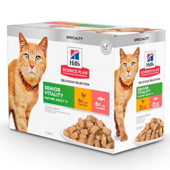 Hill's Science Plan Feline Mature Adult 7+ Senior Vitality - 12 x 85 g (kana & lohi)