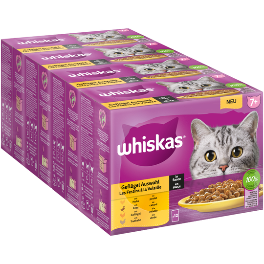 Whiskas Senior Pouches -lajitelma 144 x 85 g - 7+ siipikarjavalikoima kastikkeessa