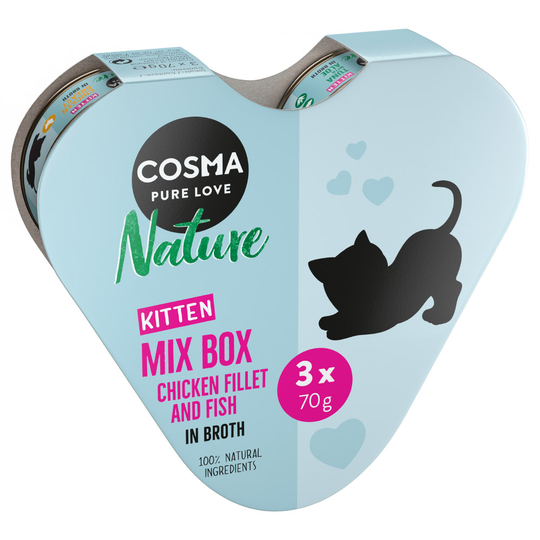 Cosma Nature Kitten -sydänpakkaus 3 x 70 g - 3 eri makua
