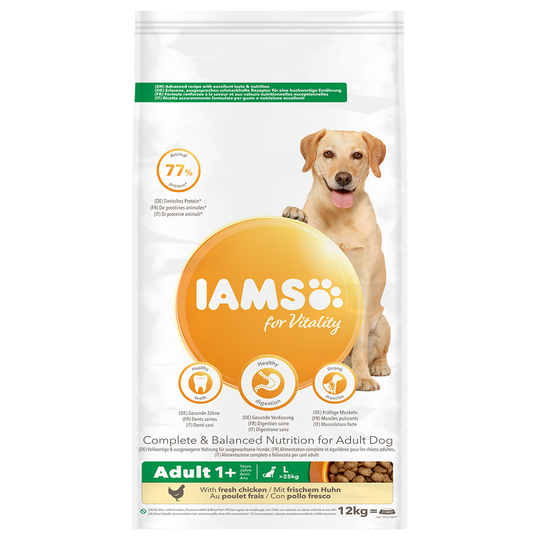 12 kg IAMS for Vitality Dog -koiranruoka: 10 + 2 kg kaupan päälle! - Adult Large Chicken