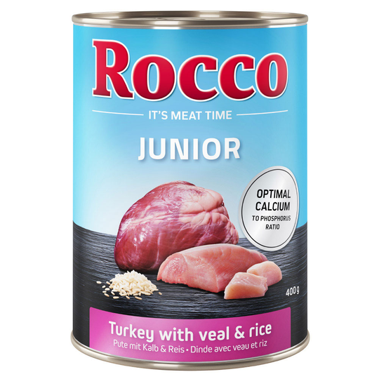 Rocco Junior 12 x 400 g - kalkkuna & vasikansydän + riisi