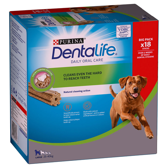 Purina Dentalife -hammashoitoherkut suurille koirille (25-40 kg) - 18 tikkua (6 x 106 g)