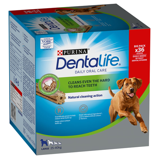 Purina Dentalife -hammashoitoherkut suurille koirille (25-40 kg) - 36 tikkua (12 x 106 g)