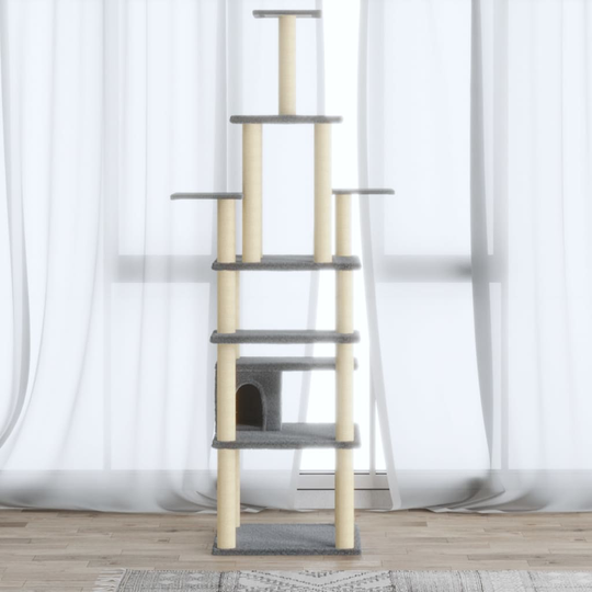 vidaXL Kissan kiipeilypuu sisal- raapimispylväillä vaaleanharmaa 183cm