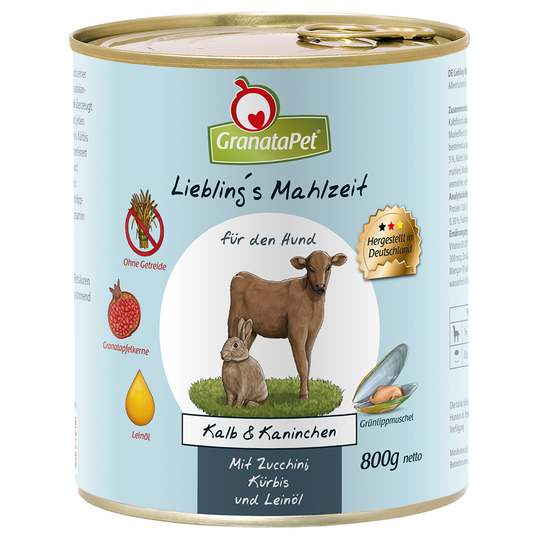 GranataPet 12 x 800 g - vasikka ja kani & kesäkupitsa, kurpitsa ja pellavaöljy