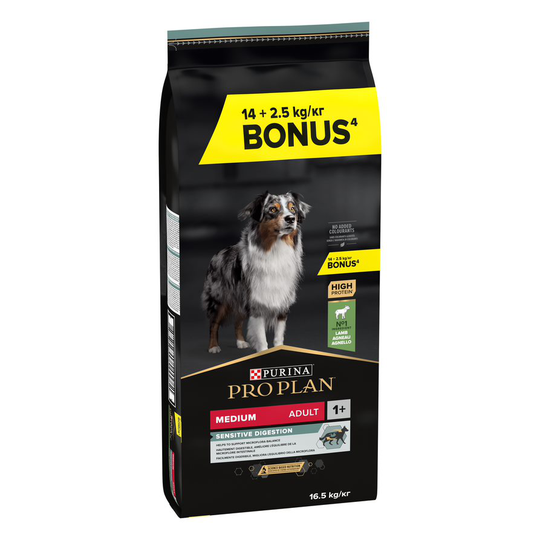 Purina Pro Plan koiranruoka 12/14 kg + 2/2,5 kg kaupan päälle! - Adult Medium Sensitive Digestion OptiDigest - Lamb (14 kg + 2,5 kg)